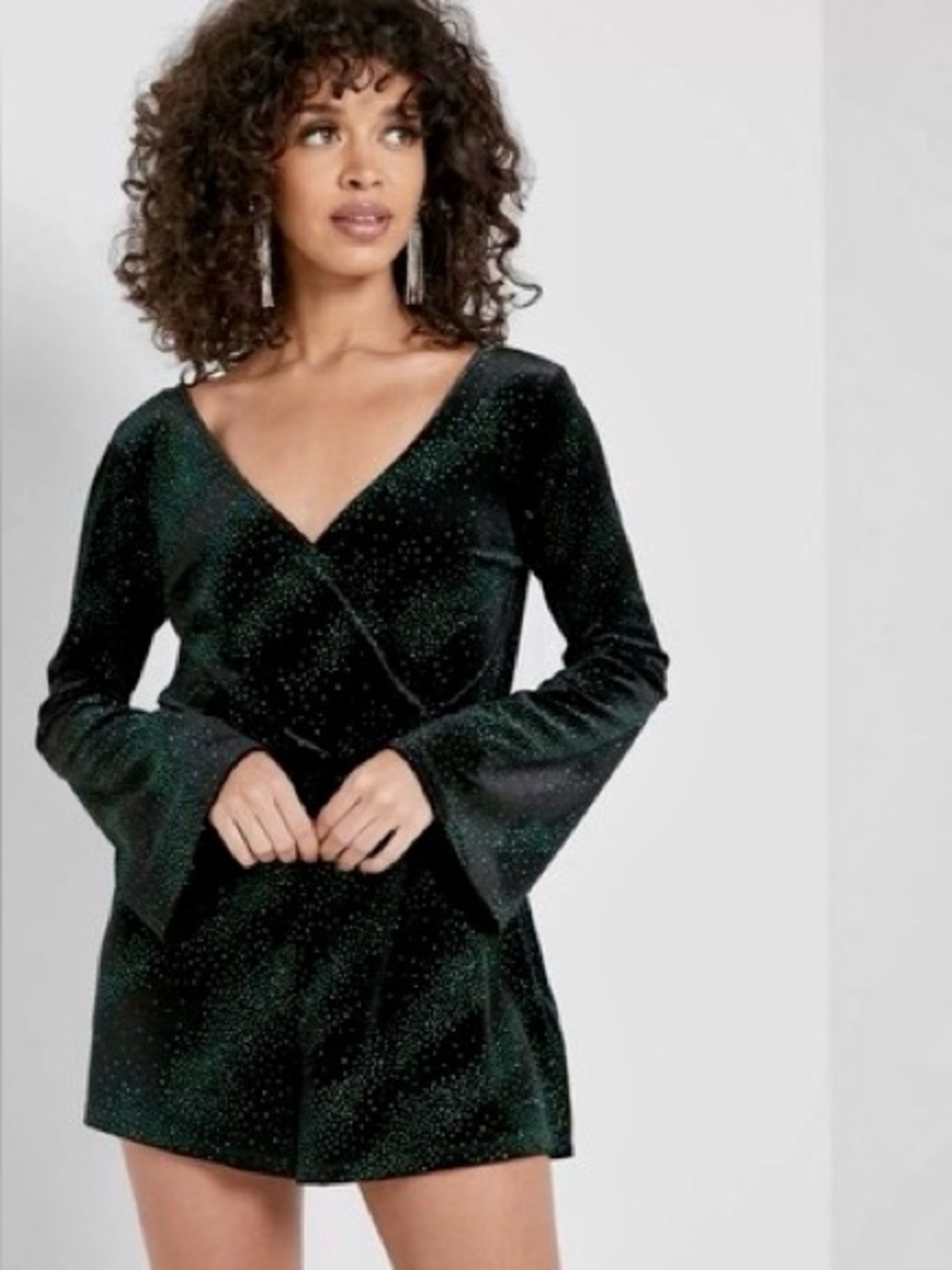 Black and green sparkle romper